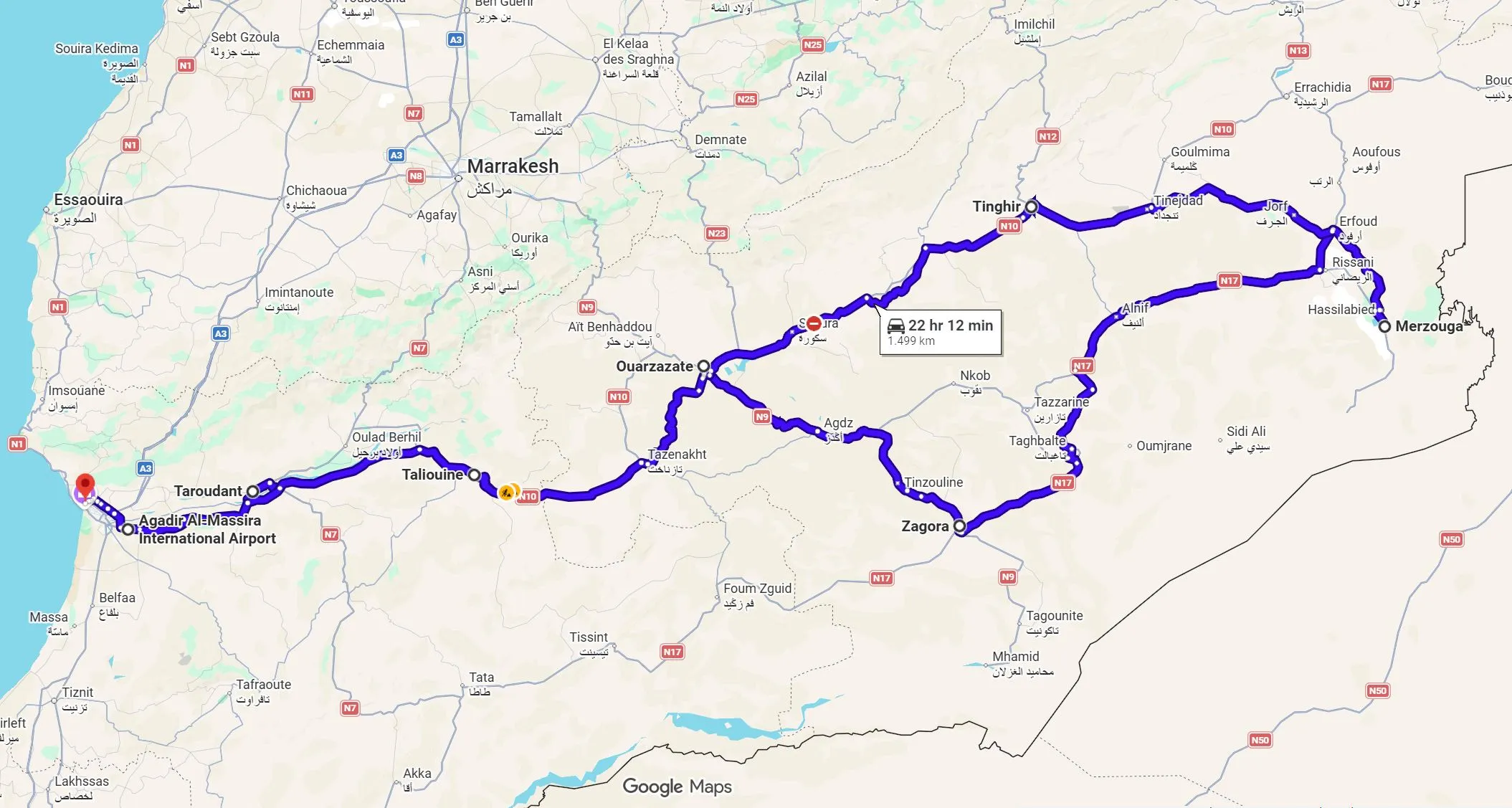 Mapa ilustrująca trasę przejazdu
